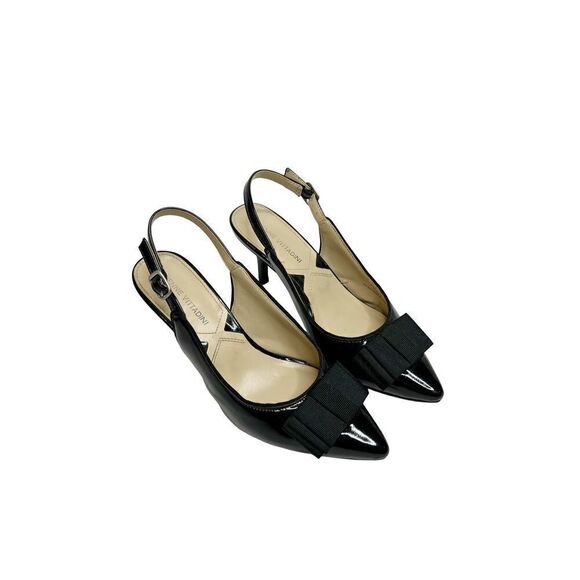 Adrienne Vittadini Shaniya black patent leather pointed toe sling back heels siz - Picture 3 of 16